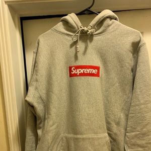 Supreme FW11 Grey and Red Box Logo Hoodie